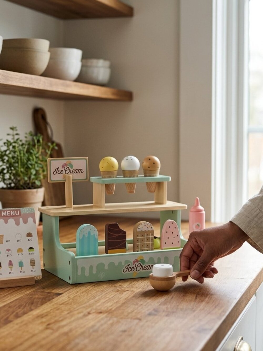 Montessori Wooden Ice Cream Shop Pretend Play Toy Set New - Picture 13 of 13